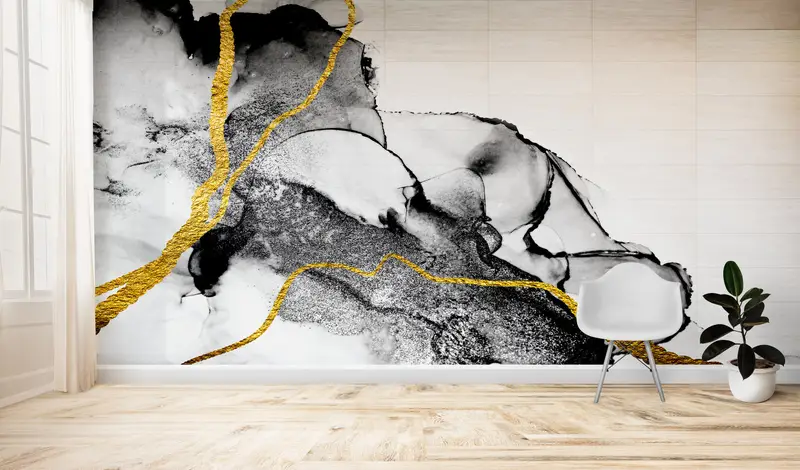 エレガントなプリント壁紙: ブラックマーブル、ゴールドマーブル、ブラック&ホワイト