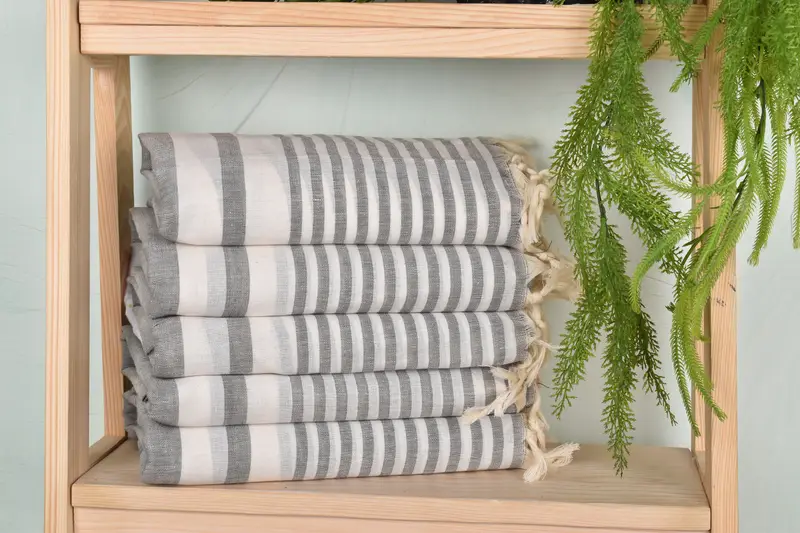 Dark Gray Cotton Striped Beach Towel, Monogrammed, 40x71 Inches