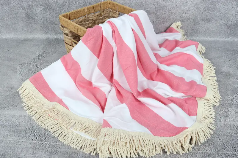 Best Friend Christmas Gift, Holiday Towel, Peshtemal Towel, Soft towel, Bachelor Towel, Beach towel, 64x64 Cotton Striped Round Towel, Pool Towels - 7