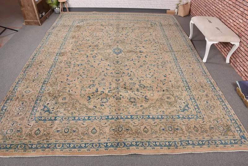 Green & Blue Patchwork Rug, 9.3x12.9 ft Elegant Decor