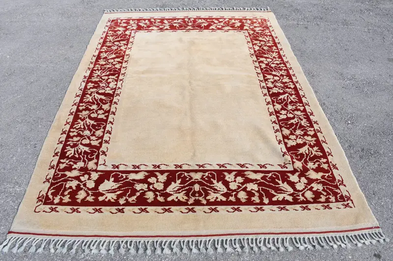 5,5x7,6 ft Teppich, Vintage Oushak Teppich, türkischer Beige Wollteppich - 1