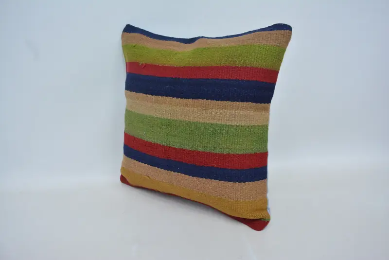 Turkish Kilim Pillow, Vintage Kilim Throw Pillow, 16x16 Green Pillow, Gift Pillow, Christmas Cushion Cover, Pillow Cover - 4