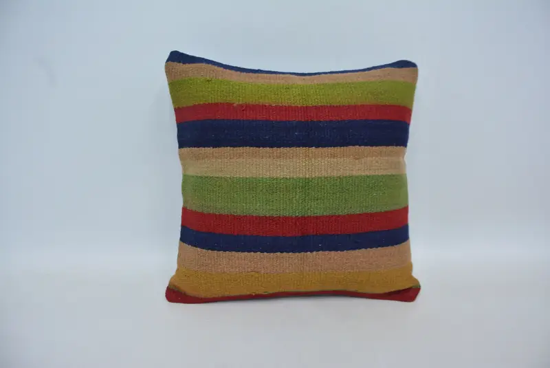 Turkish Kilim Pillow, Vintage Kilim Throw Pillow, 16x16 Green Pillow, Gift Pillow, Christmas Cushion Cover, Pillow Cover - 1