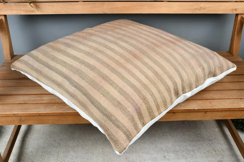 28x28 Beige Pillow, Kilim Pillow Cover, Cushion Cover, Square Throw Pillow, Kilim Rug Pillow Sham, Home Decor Pillow, Vintage Pillow - 2