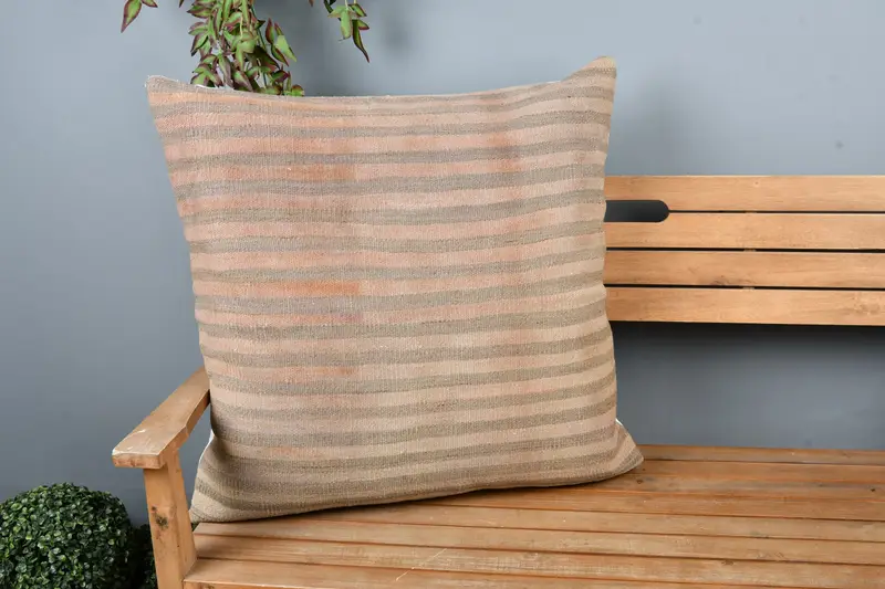 28x28 Beige Pillow, Kilim Pillow Cover, Cushion Cover, Square Throw Pillow, Kilim Rug Pillow Sham, Home Decor Pillow, Vintage Pillow - 1
