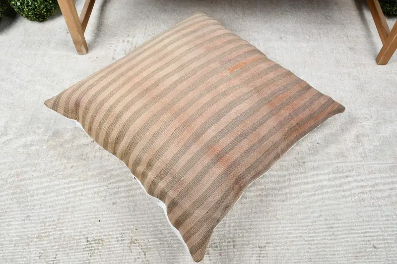 28x28 Beige Pillow, Kilim Pillow Cover, Cushion Cover, Square Throw Pillow, Kilim Rug Pillow Sham, Home Decor Pillow, Vintage Pillow - 8