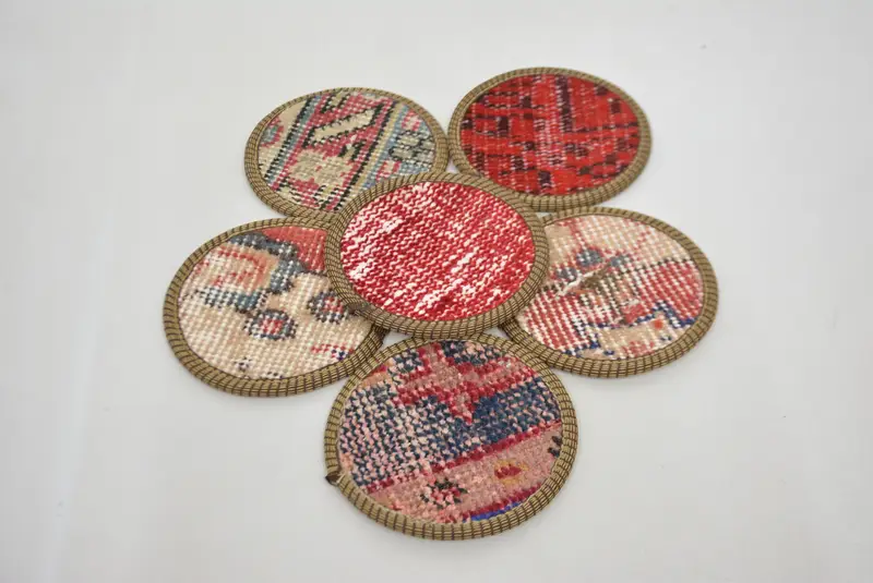 Red and Beige Bohemian Round Coaster, Durable Non-Slip Coaster