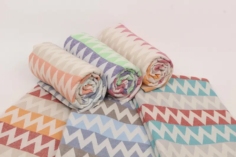 Personalized Towel Art Deco Organic Cotton Beige Zigzag, 70x40 Inches