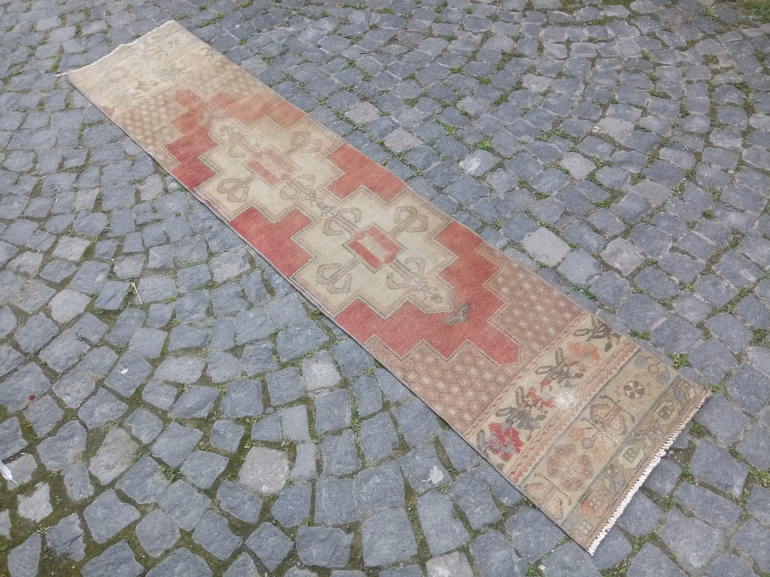 Türkischer Vintage Teppich 1,6x7,5 Fuß, roter Orientteppich - 1