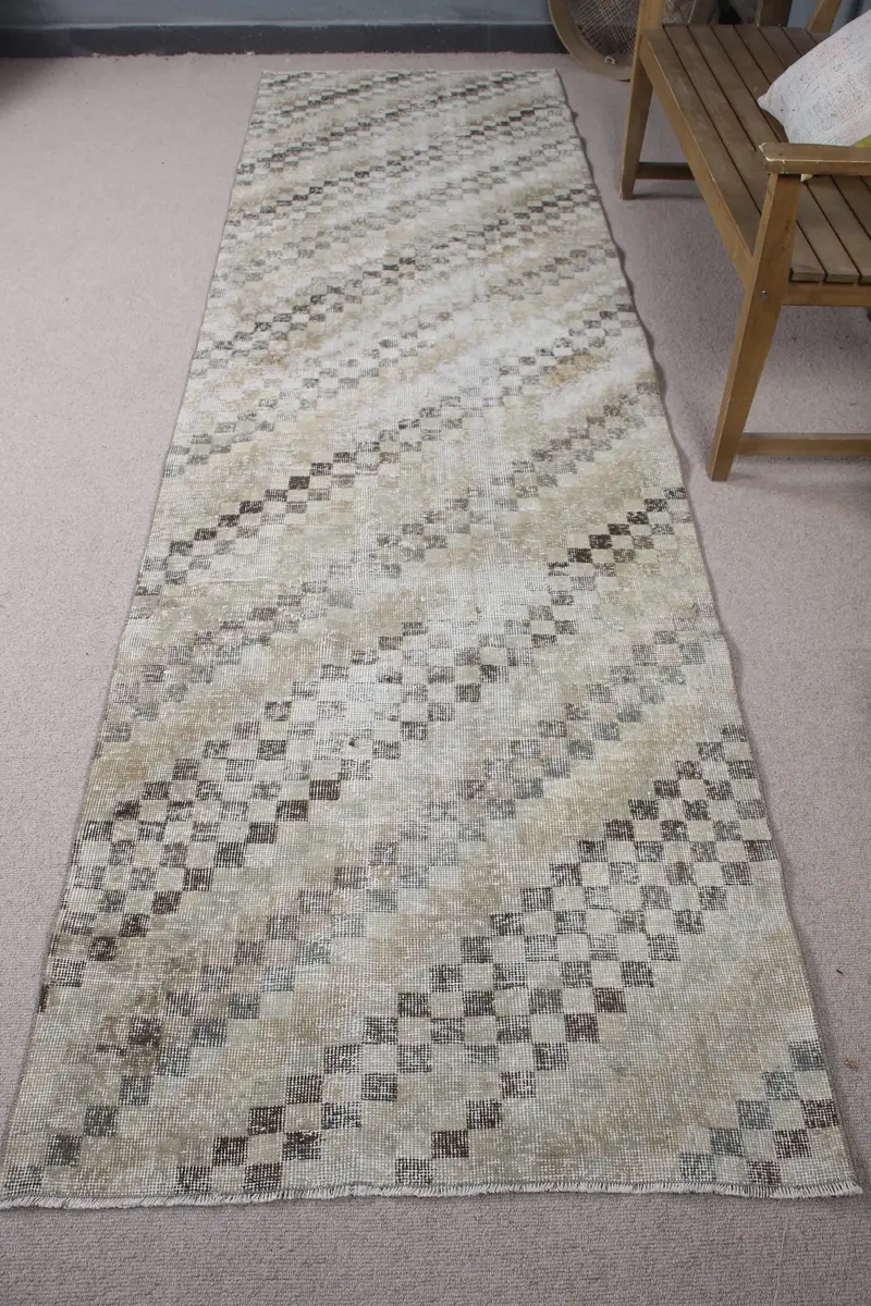 Elegant Beige & Brown Rug, 3,3x11,2 ft Striped Design