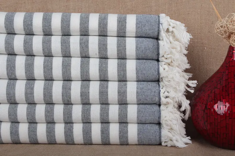 Turkish Bath Towel Organic Cotton Striped Beige, 40x67 Inches