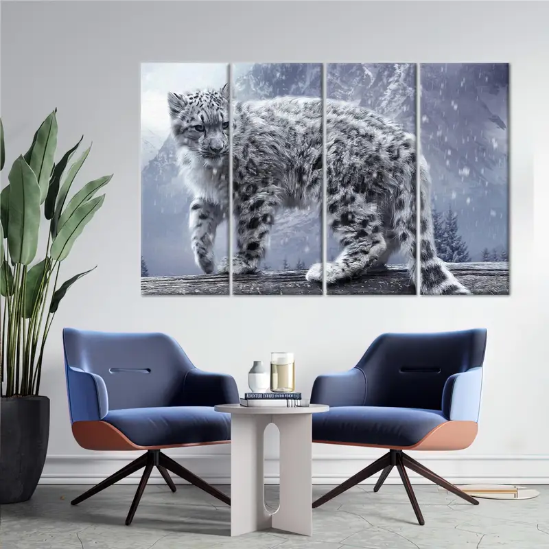 Leopard Canvas Art, Winter Wall Decor, Wild Animal Artwork, Snow Canvas Art, Man Cave, Home Decor, leopard Lover Gift, Wall Art Decor - 3