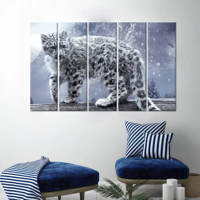 Leopard Canvas Art, Winter Wall Decor, Wild Animal Artwork, Snow Canvas Art, Man Cave, Home Decor, leopard Lover Gift, Wall Art Decor - 6