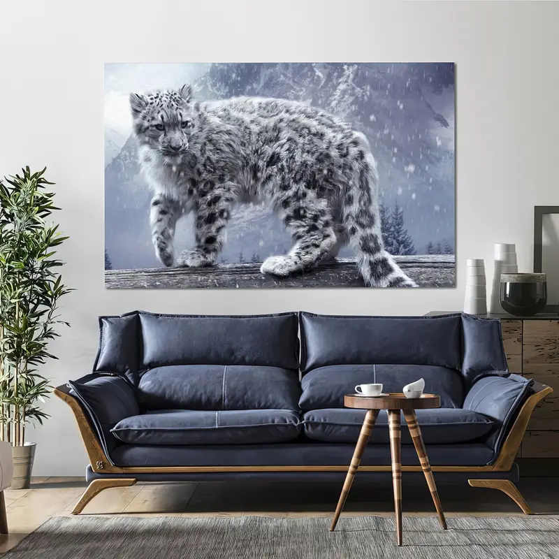 Leopard Canvas Art, Winter Wall Decor, Wild Animal Artwork, Snow Canvas Art, Man Cave, Home Decor, leopard Lover Gift, Wall Art Decor - 1