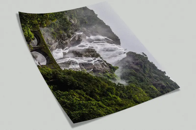 Old Bridge Landscape Wall Poster, Dudhsagar Landscape Wallpaper, Water Landscape Wall Art, Waterfall Landscape Wallpaper, - 7