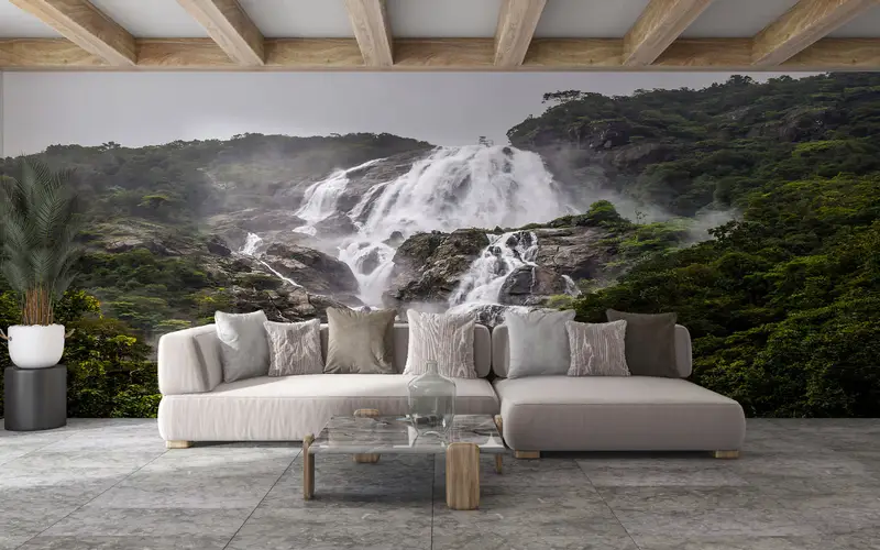 Old Bridge Landscape Wall Poster, Dudhsagar Landscape Wallpaper, Water Landscape Wall Art, Waterfall Landscape Wallpaper, - 6
