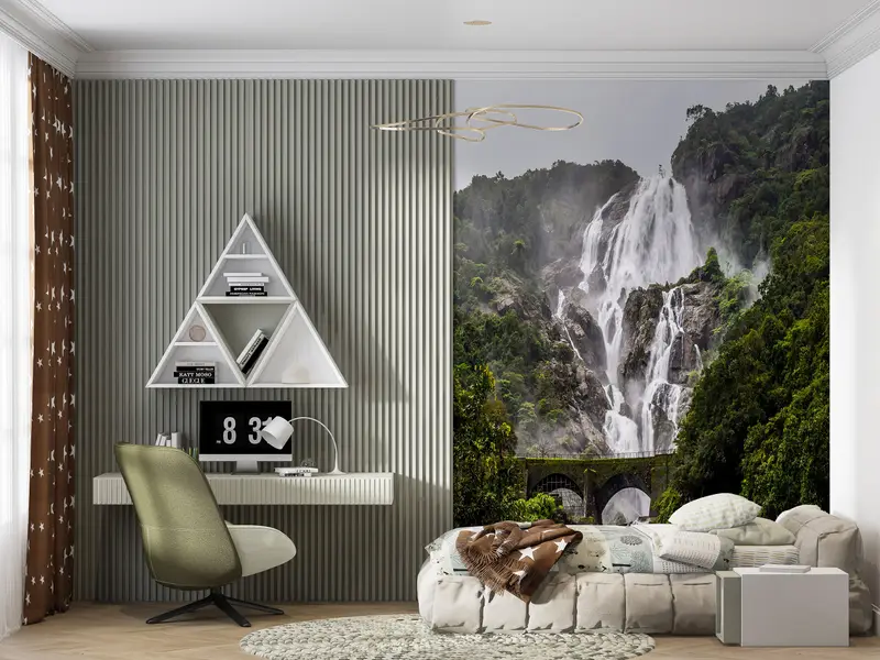 Old Bridge Landscape Wall Poster, Dudhsagar Landscape Wallpaper, Water Landscape Wall Art, Waterfall Landscape Wallpaper, - 5