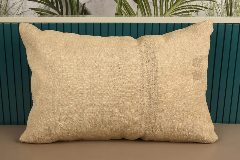 Beige Throw Cushion Cover, Antique 40x60 cm Euro Sham, Patio Pillow - 1