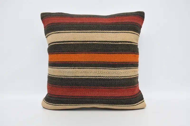 Ethnical Kilim Rug Pillow, Cushion Cover, Retro Pillow Cover, Yoga Pillow, Turkish Kilim Pillow, 20x20 Brown Cushion, Seat Cushion, Pillow for Couch - 1