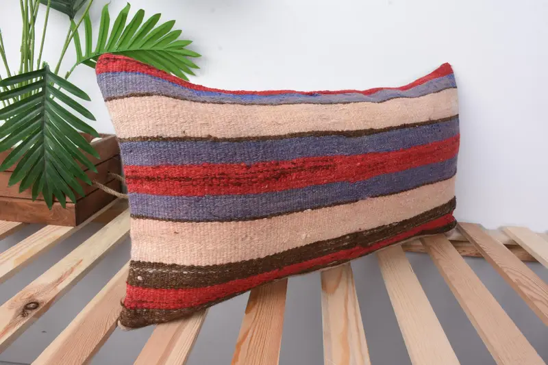 Kilim Pillow Cover, Farmhouse Cushion, Pillow Cover, Interior Designer Pillow, Boho Throw Pillow Sham, Home Decor Pillow, 12x24 Blue Pillow Case - 5