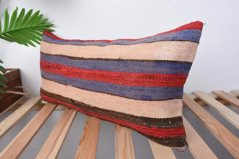 Kilim Pillow Cover, Farmhouse Cushion, Pillow Cover, Interior Designer Pillow, Boho Throw Pillow Sham, Home Decor Pillow, 12x24 Blue Pillow Case - 4