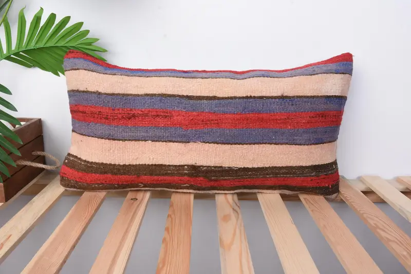 Kilim Pillow Cover, Farmhouse Cushion, Pillow Cover, Interior Designer Pillow, Boho Throw Pillow Sham, Home Decor Pillow, 12x24 Blue Pillow Case - 1