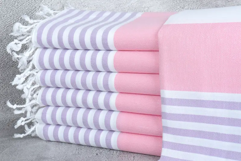 Custom Pink-Lilac Striped Towel, 40x71 Inches, Bath Towel, Beige