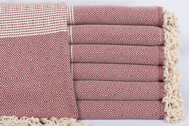 Turkish Bath Towel Handmade Wedding Gift, 70x40 Inches Burgundy Chevron