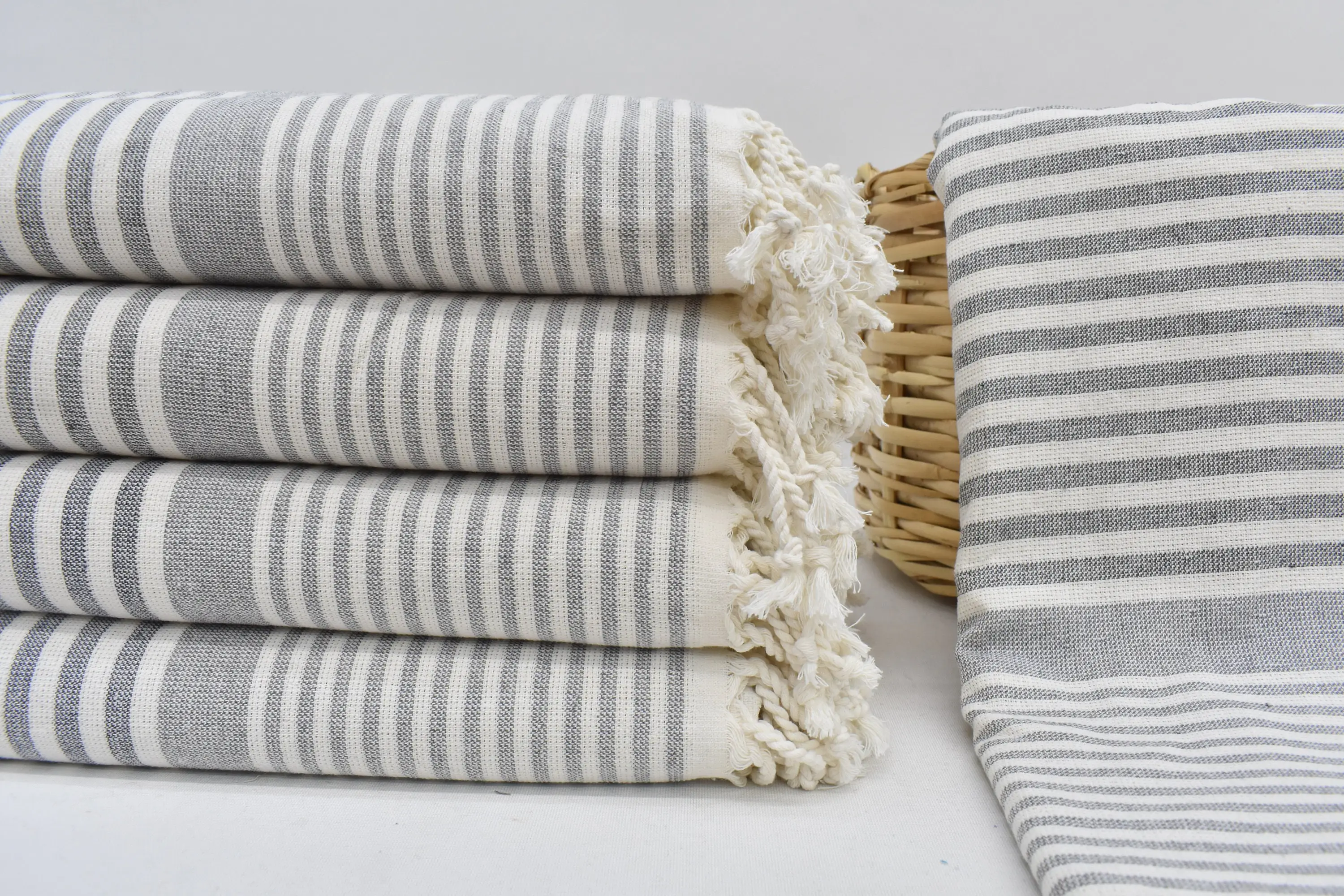 Personalized Beach Towel Black Striped Terry, Organic Cotton, 67x40 Inches - 1
