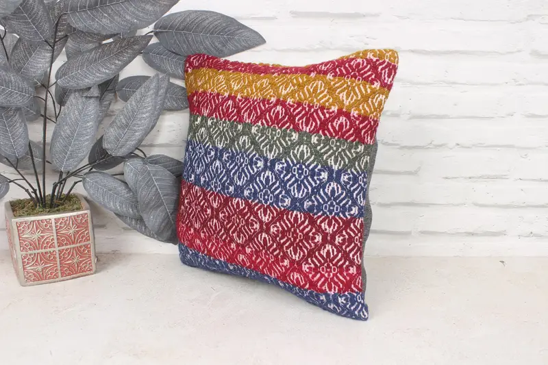 14x14 Red Pillow Case, Ethnic Pillow Sham, Oriental Pillow Case, Vintage Pillow, Pillow for Sofa, Home Decor Pillow, Pillow Sham - 4