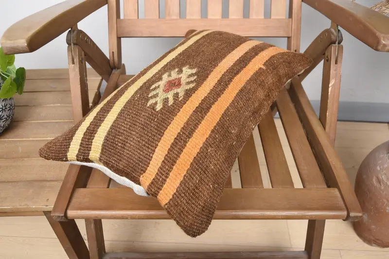 Muted Cushion, Indoor Cushion Case, Ottoman Cushion Case, Kilim Pillow, Gift Pillow, Cushion, 12x20 Brown Cushion Cover, Turkish Pillow - 4