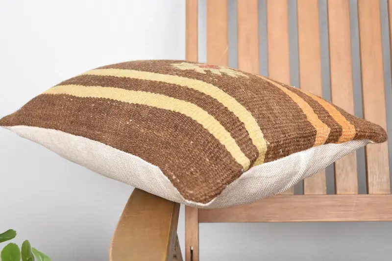 Muted Cushion, Indoor Cushion Case, Ottoman Cushion Case, Kilim Pillow, Gift Pillow, Cushion, 12x20 Brown Cushion Cover, Turkish Pillow - 6
