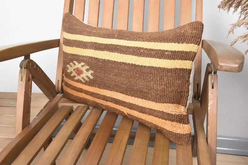 Muted Cushion, Indoor Cushion Case, Ottoman Cushion Case, Kilim Pillow, Gift Pillow, Cushion, 12x20 Brown Cushion Cover, Turkish Pillow - 3
