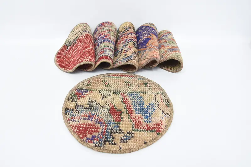 Mantel individual bohemio con círculo rojo y bronce, mantel individual bohemio de algodón y lana