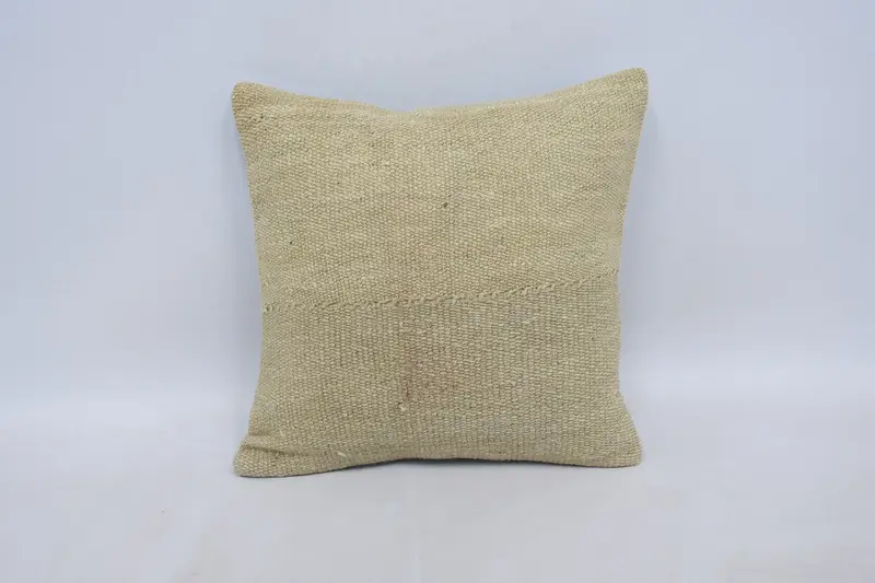 Bench Plaid Turkish Cushion Cover, Beige Moroccan 16x16 inch Pillow Sham - 1