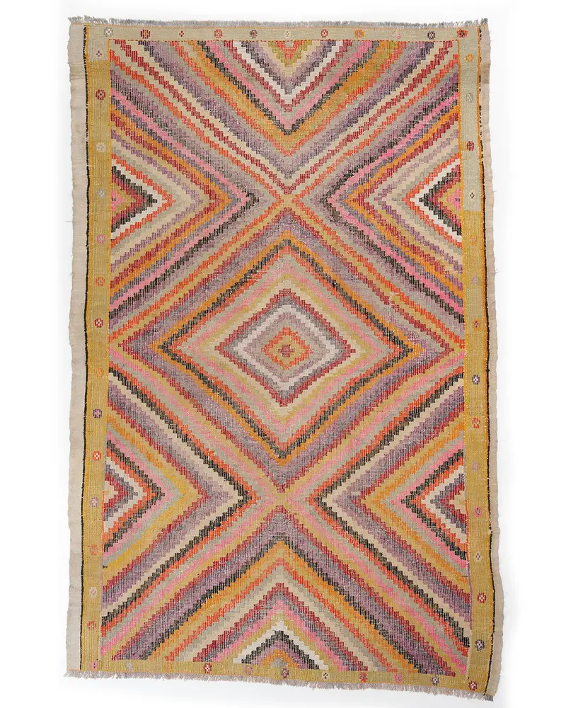 Pembe Halı, 6,8x10,5 ft - Canlı Sarı Vurgular