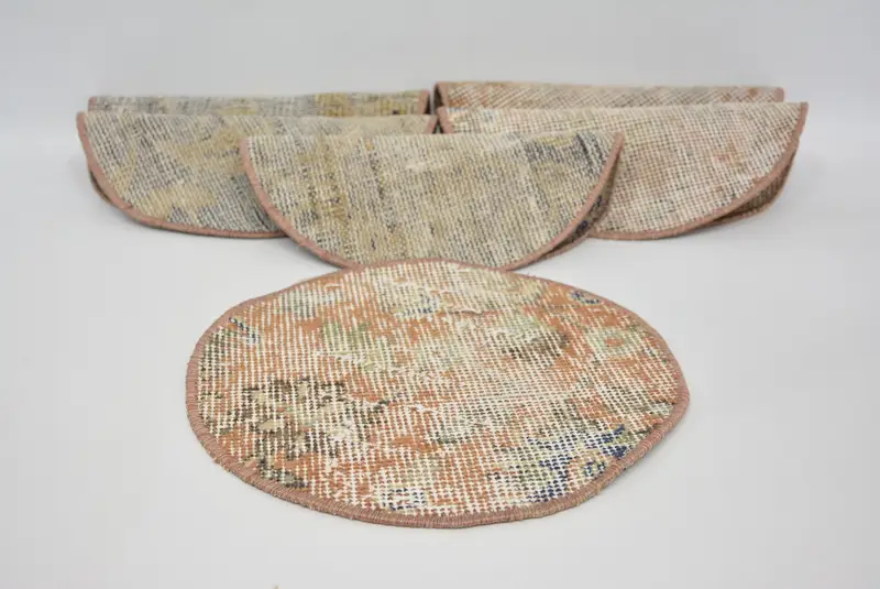 Elegant Orange & Beige Kilim Placemats, Rustic Circle Under Plates