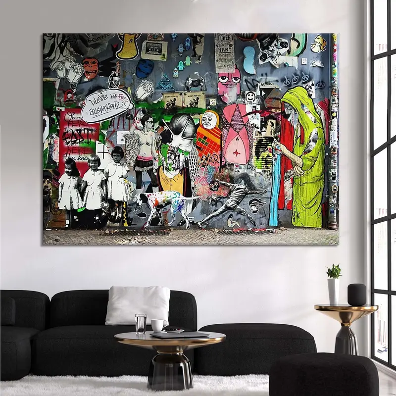 Banksy Street Tuval Sanatı, Banksy tarzı grafiti tuval çerçeveli duvar sanatı, ev dekorasyonu banksy, banksy tuval, grafiti sanatı, kentsel stil tuval - 5