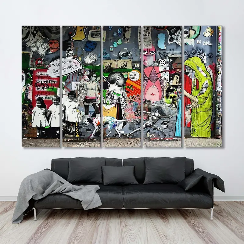Banksy Street Tuval Sanatı, Banksy tarzı grafiti tuval çerçeveli duvar sanatı, ev dekorasyonu banksy, banksy tuval, grafiti sanatı, kentsel stil tuval - 1
