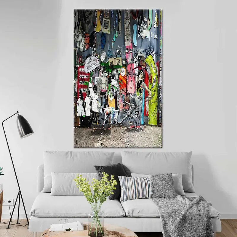 Banksy Street Tuval Sanatı, Banksy tarzı grafiti tuval çerçeveli duvar sanatı, ev dekorasyonu banksy, banksy tuval, grafiti sanatı, kentsel stil tuval - 6