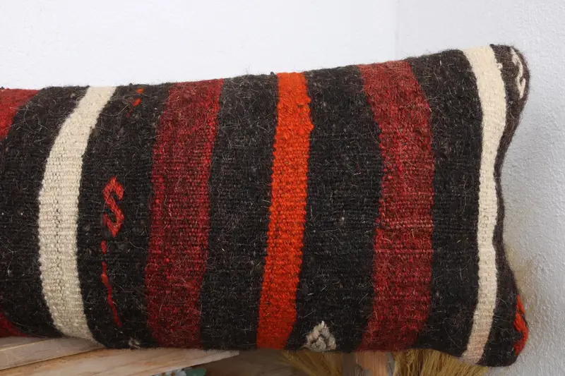 Vintage Kilim Pillow, Vintage Pillow, Vintage Kilim Throw Pillow, Outdoor Throw Cushion Cover, Pillow Sham, 12x43 Red Pillow Case - 5