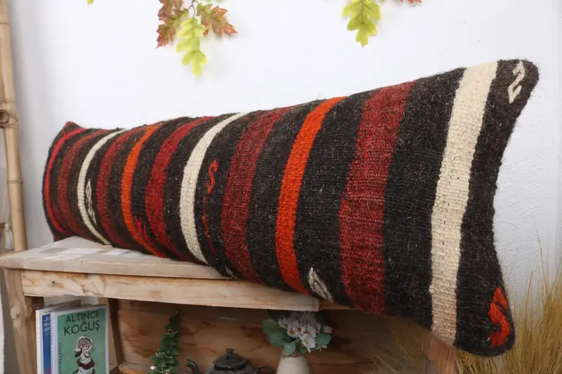 Vintage Kilim Pillow, Vintage Pillow, Vintage Kilim Throw Pillow, Outdoor Throw Cushion Cover, Pillow Sham, 12x43 Red Pillow Case - 4