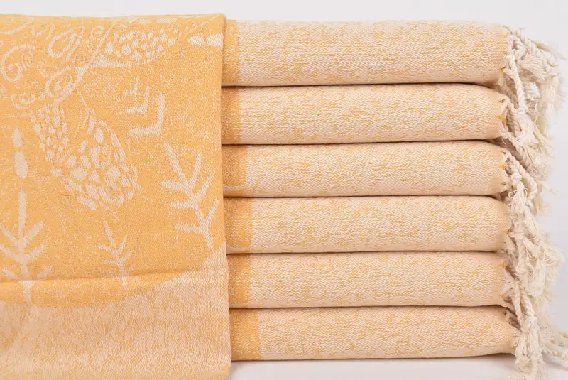 ディッシュタオル刺繍デザインオーガニックコットンマスタードアニマルプリント、18x36インチ - 1