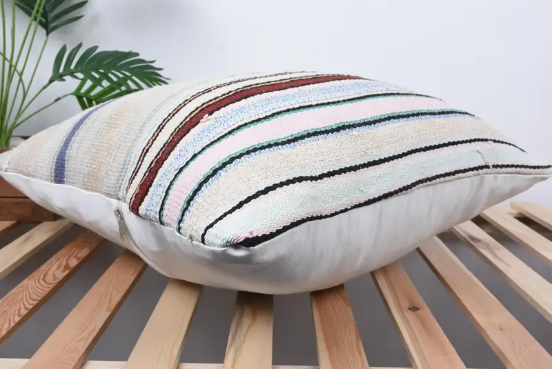 Turkish Kilim Pillow, Ethnical Kilim Rug Pillow, 24x24 White Pillow Sham, Pillow Case, Luxury Pillow Cover, Turkish Pillow, Garden Cushion Cover - 6