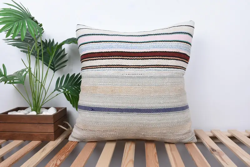 Turkish Kilim Pillow, Ethnical Kilim Rug Pillow, 24x24 White Pillow Sham, Pillow Case, Luxury Pillow Cover, Turkish Pillow, Garden Cushion Cover - 1