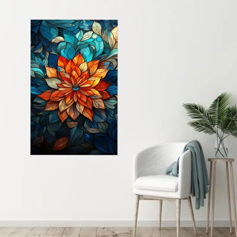 エレガントなプリントガラス: モダンな花柄とオレンジのデザイン