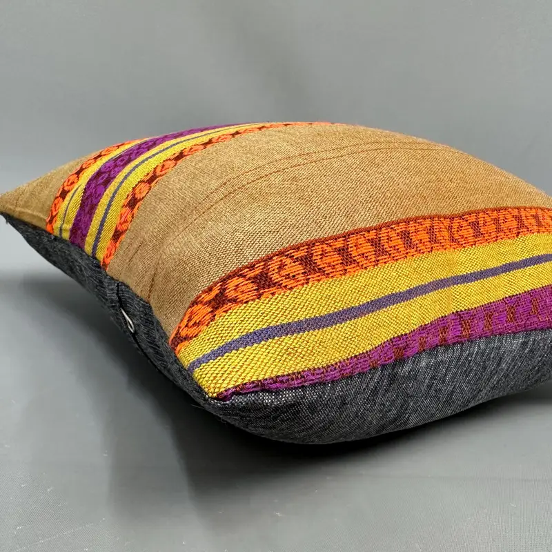 Kilim Cushion Sham, Crochet Pattern Pillow, Vintage Kilim Pillow, Living Room Throw Pillow, 18x18 Beige Cushion, Handmade Kilim Cushion, Cushion - 6
