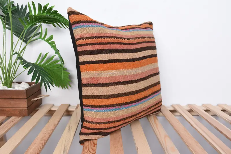 20x20 Beige Cushion, Vintage Kilim Throw Pillow, Vintage Kilim Pillow, Ottoman Pillow, Turkish Pillow, Art Deco Pillow Sham, Cushion Cover - 4