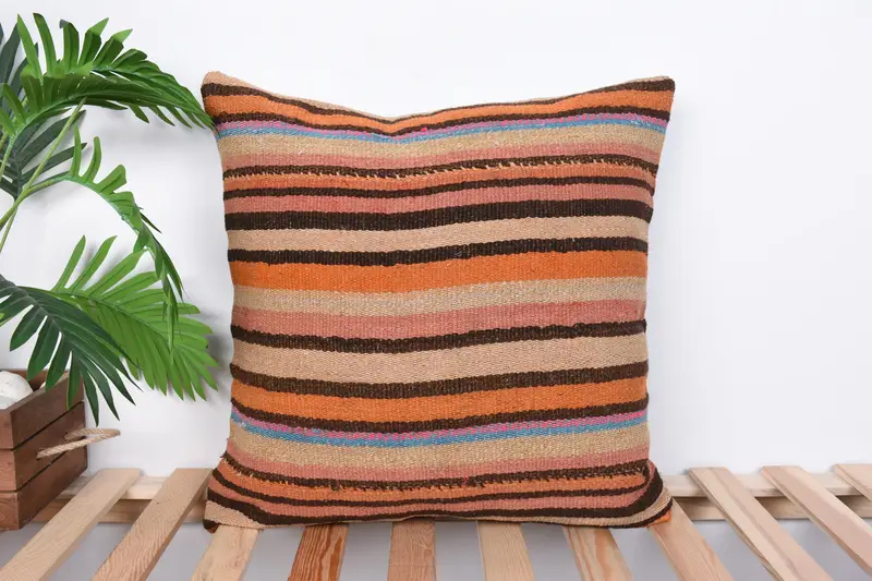 20x20 Beige Cushion, Vintage Kilim Throw Pillow, Vintage Kilim Pillow, Ottoman Pillow, Turkish Pillow, Art Deco Pillow Sham, Cushion Cover - 1