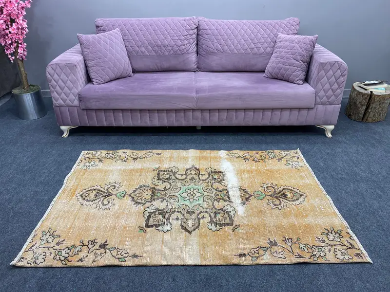 3.4x5.3 ft Orange Oriental Rug, Vibrant Ethnic Decor